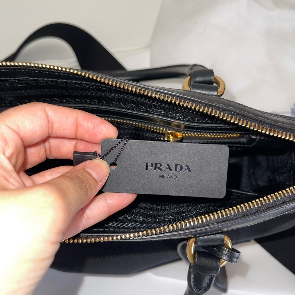 Prada Logo Jacquard Black Canvas Satchel - Authentic - Picture 9 of 15